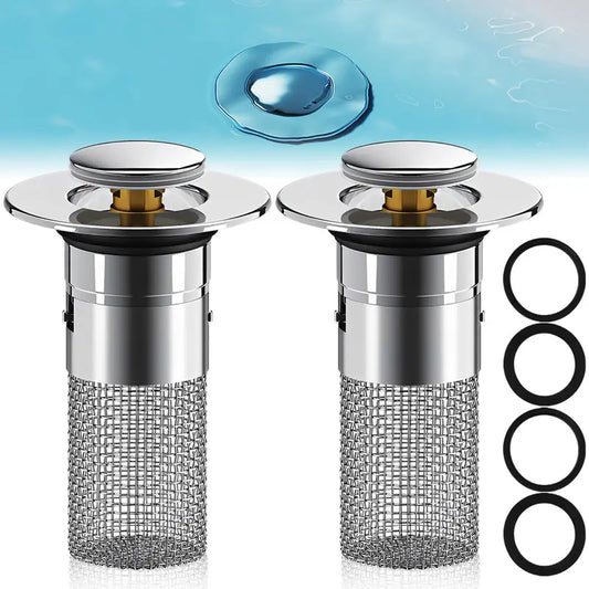 2 Counts Bathroom Sink Stopper Filter Basket anti Clog Pop up Sink Drain Strainer Brass Core Basin Drain Filter 304 Stainless Steel Sink Drain Stopper for 1.33-1.57Inch Sink Hole