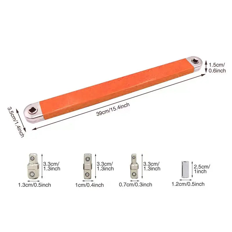 Impact Offset Extension Wrench, Tight Reach Extension Wrench Set, with 1/2"", 1/4"" and 3/8"" Square Drive Adapters, Universal Extensions Wrench for Small Place