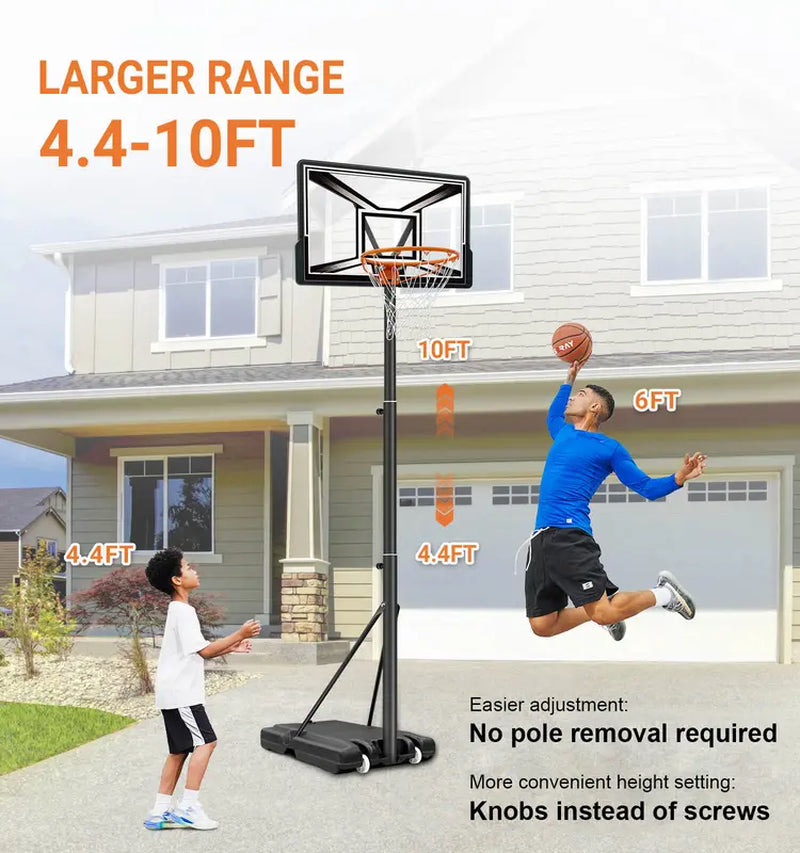 Portable Basketball Hoop Quickly Height Adjusted 4.4-10Ft Outdoor/Indoor with 44 Inch Backboard and Wheels for Adults