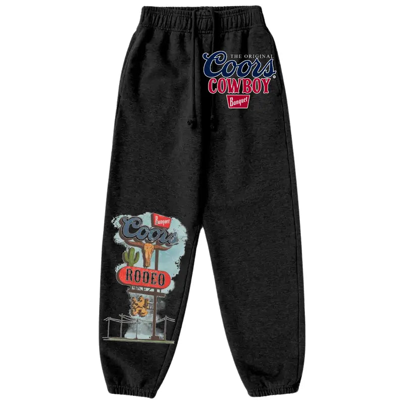 Y2K Streetwear Coors Banquet Rodeo Next Stop Unisex Sweatpants for Running and Casual Sports, Comfortable and Stylish Clothing, All Season Joggers Unisex, Gift for Him/Her Fabric Womenswear Trouser Underwear