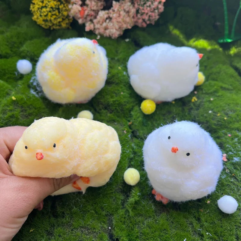 2024 Color Kawaii Handmade Silicone Soft Flocked Yellow Imitation TPR Soft Chicken Adult Children Cute Gift Toys Squishy Chicken