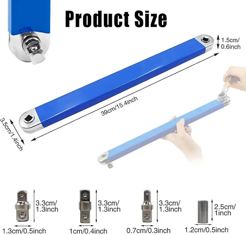 Impact Offset Extension Wrench, Tight Reach Extension Wrench Set, with 1/2"", 1/4"" and 3/8"" Square Drive Adapters, Universal Extensions Wrench for Small Place