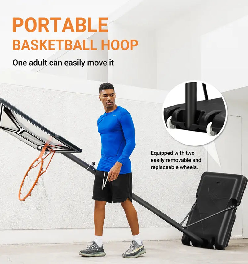 Portable Basketball Hoop Quickly Height Adjusted 4.4-10Ft Outdoor/Indoor with 44 Inch Backboard and Wheels for Adults