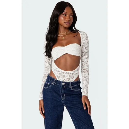 Zoey Sheer Lace Two Piece Bodysuit