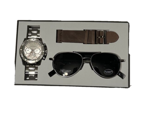 Vince Camuto Chronograph Stainless Steel Men's Watch /Sunglass Set VC/1147GYSVST